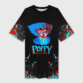 Платье-футболка 3D с принтом ХАГГИ ВАГГИ Poppy Playtime. ,  |  | huggy wuggy | poppy playtime | игра | кукла | монстр | плэйтайм | поппи плейтайм | хагги вагги | хоррор