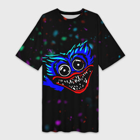 Платье-футболка 3D с принтом Хаги Ваги 2022 ,  |  | huggy monster run | wuggy | жесть | зубы | игра | ночь | хоррор