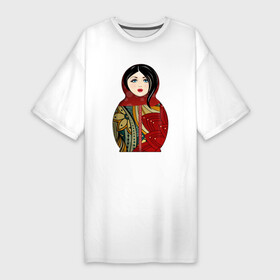 Платье-футболка хлопок с принтом Красивая матрешка ,  |  | девушка | женщина | игрушка | красота | кукла | матрешка | народный | национальный | россия | русская | этнический | этно