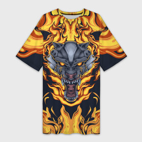 Платье-футболка 3D с принтом Маска тигра в огне ,  |  | большие кошки | животное | маска | огонь | символ | тигр | хищник