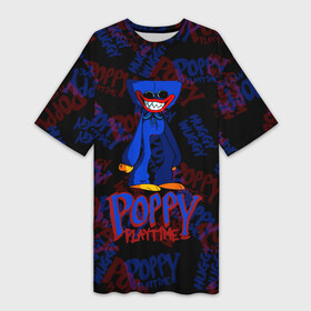 Платье-футболка 3D с принтом Poppy Playtime  ХАГГИ ВАГГИ. ,  |  | huggy wuggy | poppy playtime | игра | кукла | монстр | плэйтайм | поппи плейтайм | хагги вагги | хоррор