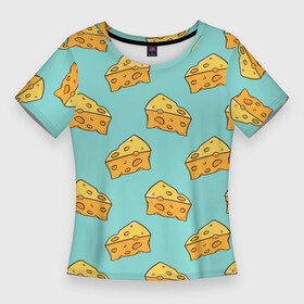 Женская футболка 3D Slim с принтом Кусочки сыра, паттерн ,  |  | еда | кусочки | паттерн | пища | сыра