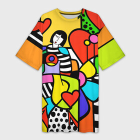Платье-футболка 3D с принтом Romero Britto  valentine s day ,  |  | brazilian artist | bright colors | cubism | emoji | girl | hearts | love | pop art | romero britto | valentines day | бразильский художник | девушка | день святого валентина | кубизм | любовь | ромеро бритто | сердца | эмодзи | 