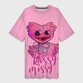 Платье-футболка 3D с принтом Pink Kissy Missy ,  |  | kissy | kissy missy | missy | poppy playtime | игра | киси | киси миси | кисси мисси | кукла | миси | монстр | плэйтайм | попи плей тайм | попи плэй тайм | попиплейтам | попиплэйтайм | поппи плейтайм | поппиплэйтайм