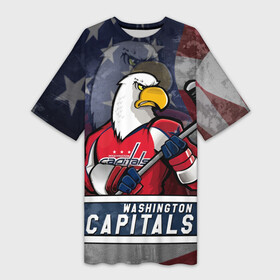 Платье-футболка 3D с принтом Вашингтон Кэпиталз, Washington Capitals ,  |  | capitals | hockey | nhl | usa | washington | washington capitals | вашингтон | вашингтон кэпиталз | кэпиталз | кэпиталс | кэпс | маскот | нхл | спорт | сша | хоккей | шайба