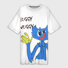 Платье-футболка 3D с принтом Huggy Wuggy  Poppy Playtime (Хагги Вагги) ,  |  | huggy wuggy | poppy playtime | монстр | синий | хагги вагги