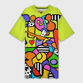 Платье-футболка 3D с принтом Fiesta dance ,  |  | brazilian artist | bright colors | cubism | emoji | girl | graffiti | hearts | love | pop art | romero britto | valentine | бразильский художник | граффити | девушка | день святого валентина | кубизм | любовь | ромеро бритто | с