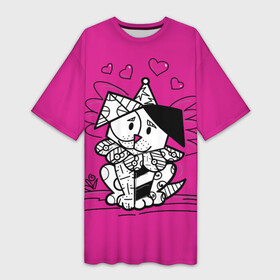 Платье-футболка 3D с принтом Puppy with wings ,  |  | brazilian artist | bright colors | cubism | dog | emoji | graffiti | heart | pop art | puppy | romero britto | wings | бразильский художник | граффити | день святого валентина | крылья | кубизм | любовь | ромеро бритто | сердечк