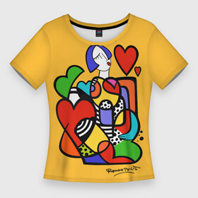 Женская футболка 3D Slim с принтом Girl with hearts ,  |  | brazilian artist | bright colors | cubism | emoji | girl | graffiti | hearts | love | pop art | romero britto | valentines day | бразильский художник | граффити | девушка | день святого валентина | кубизм | любовь | ромеро бритт