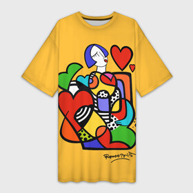 Платье-футболка 3D с принтом Girl with hearts ,  |  | brazilian artist | bright colors | cubism | emoji | girl | graffiti | hearts | love | pop art | romero britto | valentines day | бразильский художник | граффити | девушка | день святого валентина | кубизм | любовь | ромеро бритт