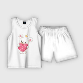 Детская пижама с шортами хлопок с принтом Мишка с сердечком 14 февраля ,  |  | Тематика изображения на принте: медведь | медвежонок | миша | мишка | сердечко | сердце
