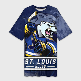 Платье-футболка 3D с принтом Сент Луис Блюз, St Louis Blues Маскот ,  |  | blues | hockey | nhl | st louis | st louis blues | usa | блюз | маскот | нхл | сентлуис | сентлуис блюз | спорт | сша | хоккей | шайба