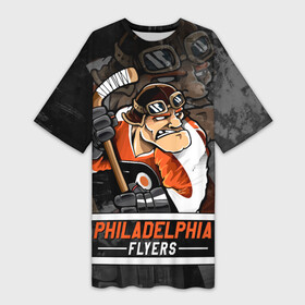 Платье-футболка 3D с принтом Филадельфия Флайерз, Philadelphia Flyers ,  |  | flyers | hockey | nhl | philadelphia | philadelphia flyers | usa | нхл | спорт | сша | филадельфия | филадельфия флайерз | флайерз | хоккей | шайба