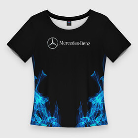 Женская футболка 3D Slim с принтом Mercedes Benz Fire ,  |  | amg | mercedes | mercedesamg gt | sport | амг | мерседес | мерседесбенц амг | спорт