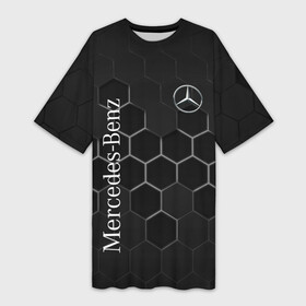 Платье-футболка 3D с принтом Mercedes Benz black соты ,  |  | amg | mercedes | mercedesamg gt | sport | амг | мерседес | мерседесбенц амг | спорт