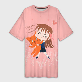 Платье-футболка 3D с принтом I love you this much ,  |  | anime | fruits basket | tohru honda | аниме | анимэ | корзинка фруктов | тору хонда