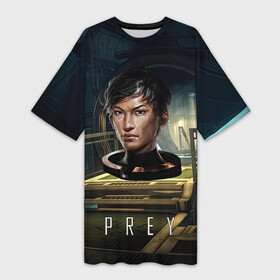 Платье-футболка 3D с принтом PREY game woman ,  |  | horror | prey | space | космический корабль | космос | прей | прэй | страшная игра | ужастик | шутер