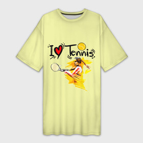 Платье-футболка 3D с принтом Я Люблю Tennis ,  |  | tennis | корт | мячик | ракетки | спортсменка | теннис | теннисистка | я люблю теннис