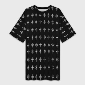 Платье-футболка 3D с принтом эзотерические символы на черном фоне ,  |  | ethnic | folk | nordic | runes | slav | алхимия | магия | руны | символы | фолк | фольклор | эзотерика | этника | этно | язычество