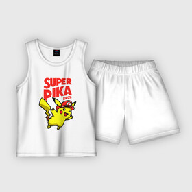 Детская пижама с шортами хлопок с принтом SUPER PIKA BROS. СУПЕР ПИКА, ПИКАЧУ ,  |  | go | pika | pika pika | pikachu | pokemon | го | пика | пика пика | пикачу | пикачю | покемон | покемоны