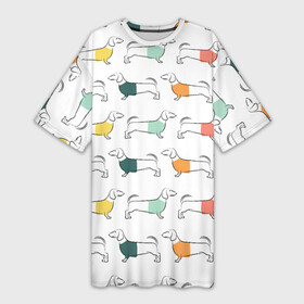 Платье-футболка 3D с принтом Таксы в футболках ,  |  | в футболках | домашние | животные | паттерн | собаки | таксы