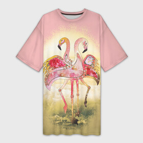 Платье-футболка 3D с принтом Танец Любви 2. Фламинго. ,  |  | 8 марта | вода | восьмое марта | гламур | градиент | день любви | день св. валентина | любовь | нежность | подарок на день рождения | подарок на свадьбу | принт для девушек | птицы и цветы | стилизация