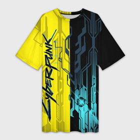 Платье-футболка 3D с принтом CYBERPUNK  2077  Логотип ,  |  | 2077 | cyber | cyberpunk | demon | glitch | keanu | logo | punk | reeves | samurai | symbol | team | trauma | глитч | демон | киану | кибер | киберпанк | клан | лого | логотип | огонь | панк | ривз | самурай | символ