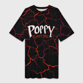 Платье-футболка 3D с принтом Poppy Playtime Лава Огонь ,  |  | game | haggy | horror | kid | playtime | poppy | vaggy | игра | лава | огонь | паппи | плейтайм | плиты | поппи | скример | трещины | ужастик | хагги вагги