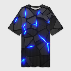 Платье-футболка 3D с принтом Cyberpunk 2077: броня синяя сталь ,  |  | 3d | 3d плиты | 3d разлом | 3д | 3д плиты | 3д разлом | rift | steel | абстракт | броня | броня киберпанк | геометрия | дота | камни | камуфляж | киберпанк | киберпанк 2077 | киберпанк броня | кубики | пластик | плиты