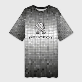 Платье-футболка 3D с принтом Peugeot серая мозаика ,  |  | auto | peugeot | авто | автомобиль | бренд | марка | машины | пежо
