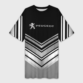 Платье-футболка 3D с принтом Peugeot серая геометрия ,  |  | auto | peugeot | авто | автомобиль | бренд | марка | машины | пежо