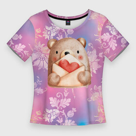 Женская футболка 3D Slim с принтом Мишка с валентинкой (14 февраля) ,  |  | 14 февраля | iloveyou | love | влюбленным | день влюбленных | люблю | люблютебя | любовь | милая | милота | милый | нежность | признанеивлюбвю | признание | сердечко | сердце