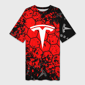 Платье-футболка 3D с принтом Tesla Logo соты. ,  |  | elon mask | tesla | авто | автомобиль | илон | илон маск | маск | тесла