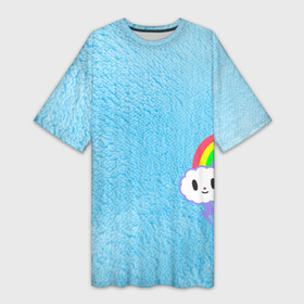 Платье-футболка 3D с принтом Облачко на голубом мехе с радугой парная ,  |  | 14 фервраля влюбленным | глубой | для двоих | друзьям | мех | облако | облачко | паре | парные | радуга | туча | тучка