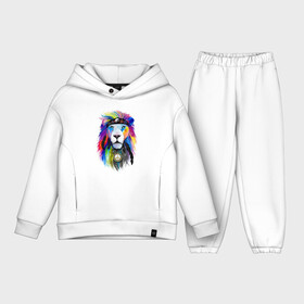 Детский костюм хлопок Oversize с принтом Color lion Neon ,  |  | Тематика изображения на принте: color | eyes | feather | lion | mane | muzzle | nose | грива | лев | нос | перо | цвет