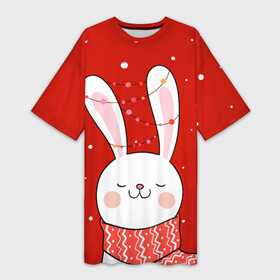 Платье-футболка 3D с принтом ЗАЙКА И СНЕЖИНКИ ,  |  | 2023 | зайка | зайка и снегопад | зайка и снежинки | зайчик и снегопад | зайчик и снежинки | заяц | заяц и снегопад | заяц и снежинки | кролик | кролик и снегопад | кролик и снежинки | новый год