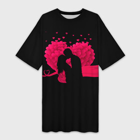 Платье-футболка 3D с принтом Силуэты Влюбленных  Сердце из Роз и Любовь ,  |  | 14 февраля | i love you | love is | валентин | день святого | забота | лента | любовь | мое | наука | парные | розы | сердце | счастье | твое | текст | тень | ты | химия | цветы | я тебя люблю