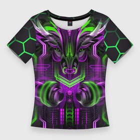 Женская футболка 3D Slim с принтом Бык  НЕОН ,  |  | abstraction | cyber | future | geometry | hexagon | neon | techno | texture | абстракция | броня | бык | геометрия | кибер | корабль | космос | краски | неон | неоновый | сетка | соты | стальная броня | текстура | узор | шестигранник