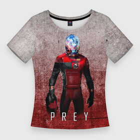 Женская футболка 3D Slim с принтом Prey Grey and blood ,  |  | horror | prey | space | космический корабль | космос | прей | прэй | страшная игра | ужастик | шутер