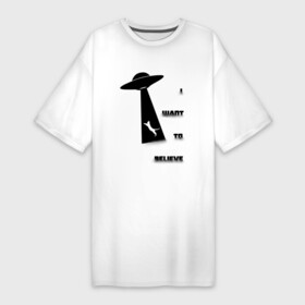 Платье-футболка хлопок с принтом I want to believe (CAT) ,  |  | aliens | кошка | минимализм | нло | хочу верить