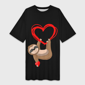 Платье-футболка 3D с принтом Ленивая любовь ,  |  | 14 | 8 | chill | day | eighth | february | heart | laziness | lazy | love | march | relax | saint | sloth | valentine | валентина | восьмое | день | ленивая | ленивец | лень | любовь | марта | релакс | святого | сердце | февраля | чилл