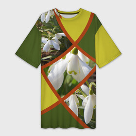 Платье-футболка 3D с принтом Весна. 8 Марта. Подснежники. ,  |  | 8 марта | белые цветы | весенние мотивы | весна | восьмое марта | для девушек | для женщин | зеленые тона | коллаж | макро | первоцветы | подарок на женский день | подснежники | полосатый принт