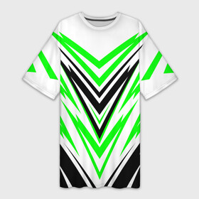 Платье-футболка 3D с принтом Абстрактная симметрия ,  |  | абстакция | галка | движение | зеленый | неон | узоры | черный