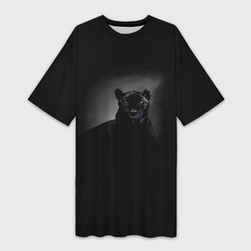 Платье-футболка 3D с принтом Пантера в лучах света ,  |  | дикие | животные | звери | кошка | пантера | природа | черная пантера
