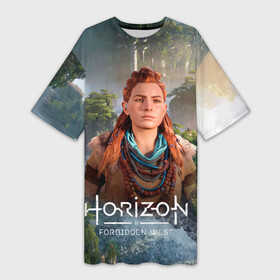 Платье-футболка 3D с принтом Элой дикий лес Horizon ,  |  | aloy | horizon | horizon forbidden west | horizon zero dawn | харайзон | хорайзон | элой