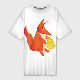 Платье-футболка 3D с принтом Fox poligonal with bit of cheese ,  |  | Тематика изображения на принте: животные | лиса | мульты | полигоны | природа | рыжий | сыр
