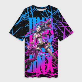 Платье-футболка 3D с принтом JINX  ARCANE  NEON  ДЖИНКС  АРКЕЙН  НЕОН ,  |  | arcane | game | jinx | kda | league of legends | lol | neon | аркейн | джинкс | игра | кда | кислотный | лига легенд | лол | неон