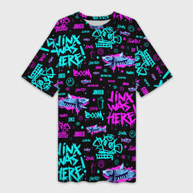 Платье-футболка 3D с принтом ARCANE Jinx pattern neon  Аркейн Джинкс паттерн неон ,  |  | arcane | game | jinx | kda | league of legends | lol | neon | shark | акула | аркейн | граффити | джинкс | игра | кда | кислотный | лига легенд | лол | неон