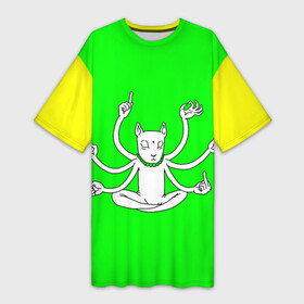Платье-футболка 3D с принтом Кот йог многорук ,  |  | йог | йога | киска | кот | котейка | котизм | котик | котэ | кошка | много рук | многорук | шива | ярко зеленый