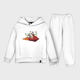 Детский костюм хлопок Oversize с принтом Шоу чашека Кружек и Магмен на ракете ,  |  | Тематика изображения на принте: cuphead | игра | кружек | магмен | чашека | шоу